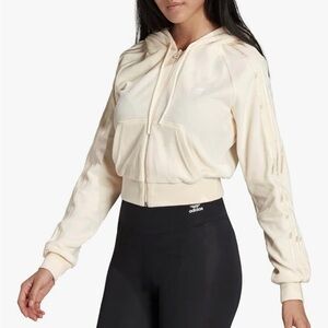 Adidas Rose Gold-Cream Cropped Velvety Zip-up Hoodie